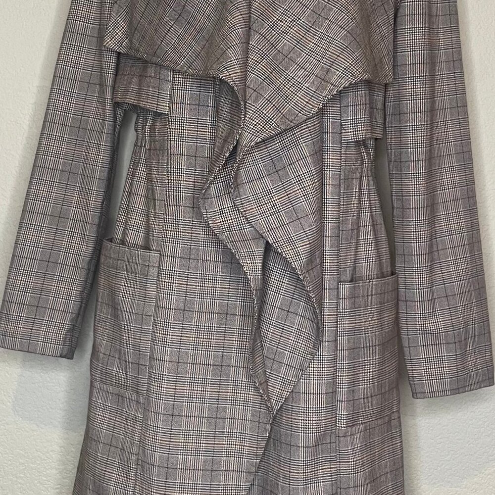 cupcakes and cashmere Plaid Drape Front Trench Coat XS - Picture 4 of 16